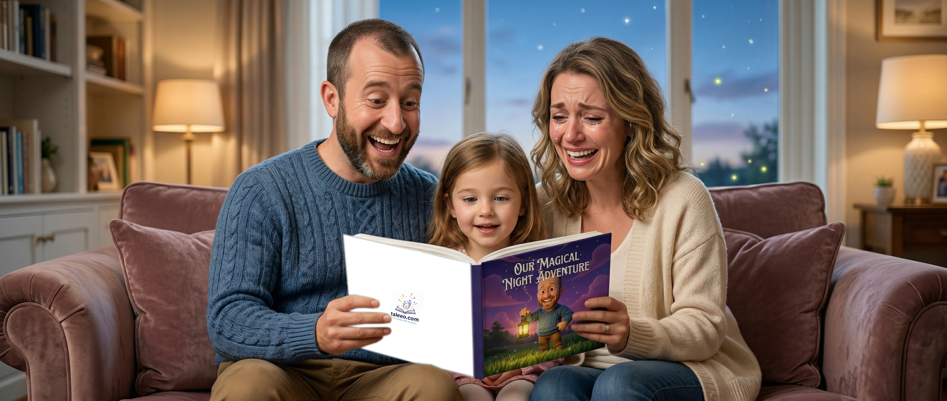 A family reading a personalised Taleeo storybook together